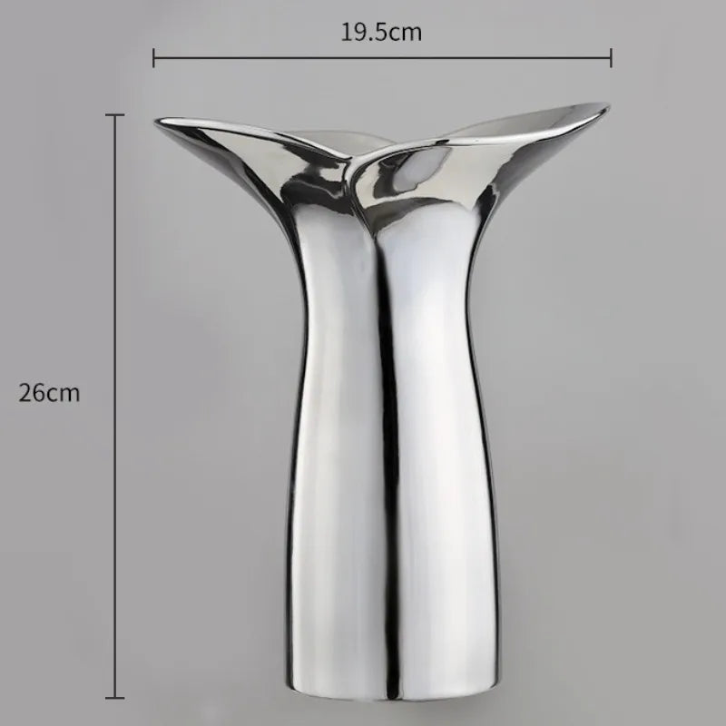 Modern Nordic Ceramic Vase – Silver Luxury Table Decoration Decorative Ceramic Vase Babs 2S-19.5X16.5X26CM