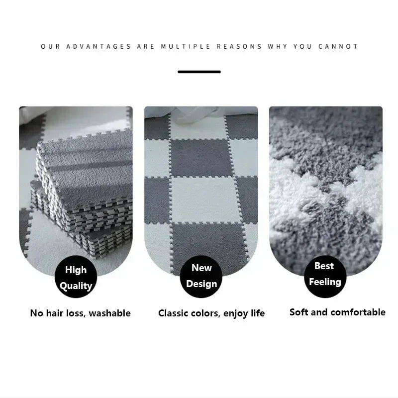 30x30cm Plush Interlocking Foam Floor Tiles – Fluffy Area Rug Interlocking Floor Mat Babs