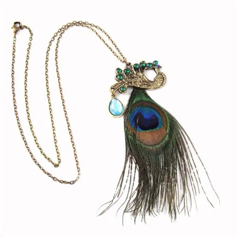 Boho Crystal Peacock Pendant Long Chain Sweater Necklace Pendant Necklace Babs 1pc