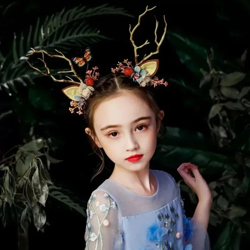 LED Reindeer Antler Headband – Deer Ear Flower Party Hairband LED Party Headband Babs