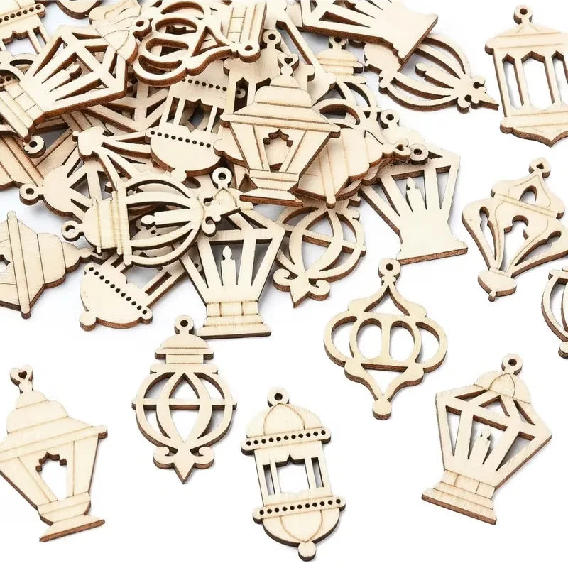 50pcs Ramadan Wooden Lantern Slices DIY Eid Mubarak Ornaments DIY Craft Ornaments Babs
