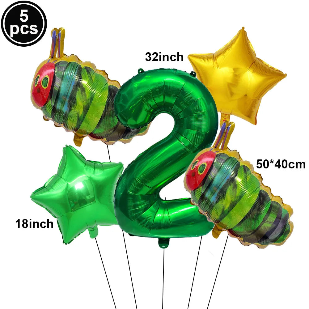 Cartoon Caterpillar Foil Balloon Set – 32" Number Balloons 1–9 Party Foil Balloons Babs Ruby As pictures show
