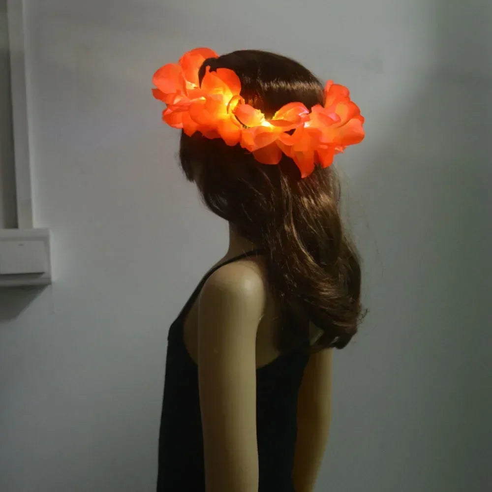 Light Up Hawaiian Flower Lei Necklace | Luau Glow Party Glow Party Necklace Babs 1pcs orange wreath