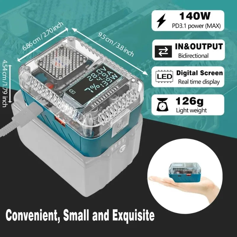 Makita 18V Battery USB-C Adapter 140W PD3.1 – Digital Display Battery Adapter Converter Babs
