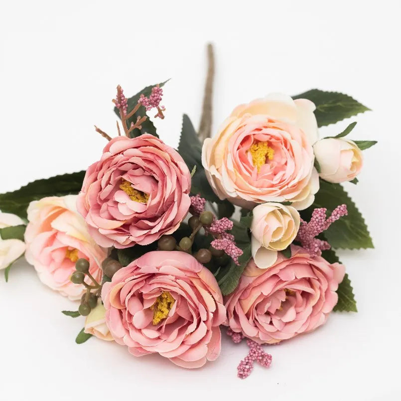 Silk Artificial Peony Rose Bouquet – Wedding & Home Decor Artificial Flower Bouquet Babs (Pink) 1 pc