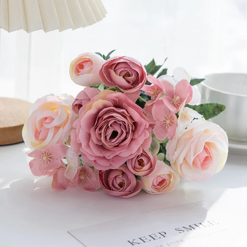 Silk Rose Artificial Flower Bouquet – Wedding & Home Décor Artificial Flower Bouquet Babs Pink 1 pc