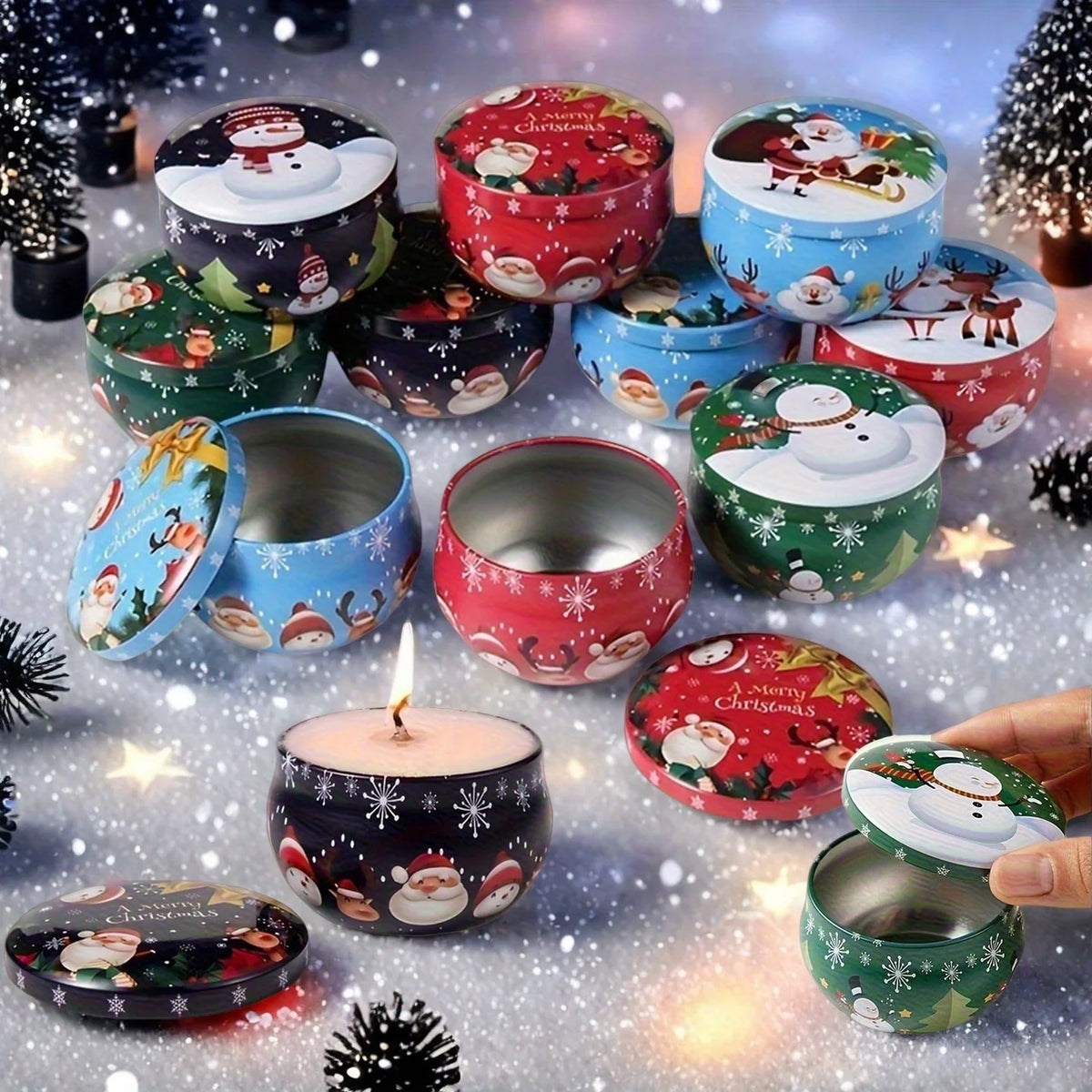 10 Christmas Metal Tin Candle Jars 2.2oz – Gift & Party Set Candle Tin Jars Babs