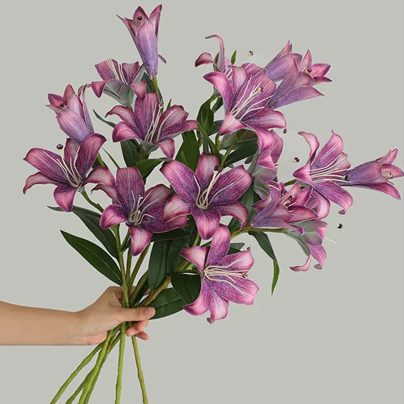 3-Head Real Touch Lily Artificial Flower Branch | European Retro Artificial Flower Branch Babs