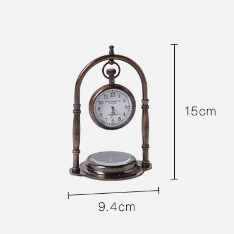 Oeny Compass Table Clock – Retro Brass Minimalist Desk Clock Decorative Desk Clock Babs Compass table clock
