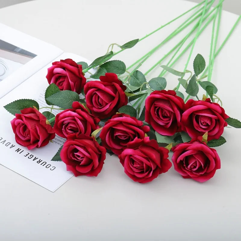 5-Pack Velvet Silk Rose Artificial Flowers | Long Stem Décor Artificial Silk Flowers Babs Rose Red 5Pcs