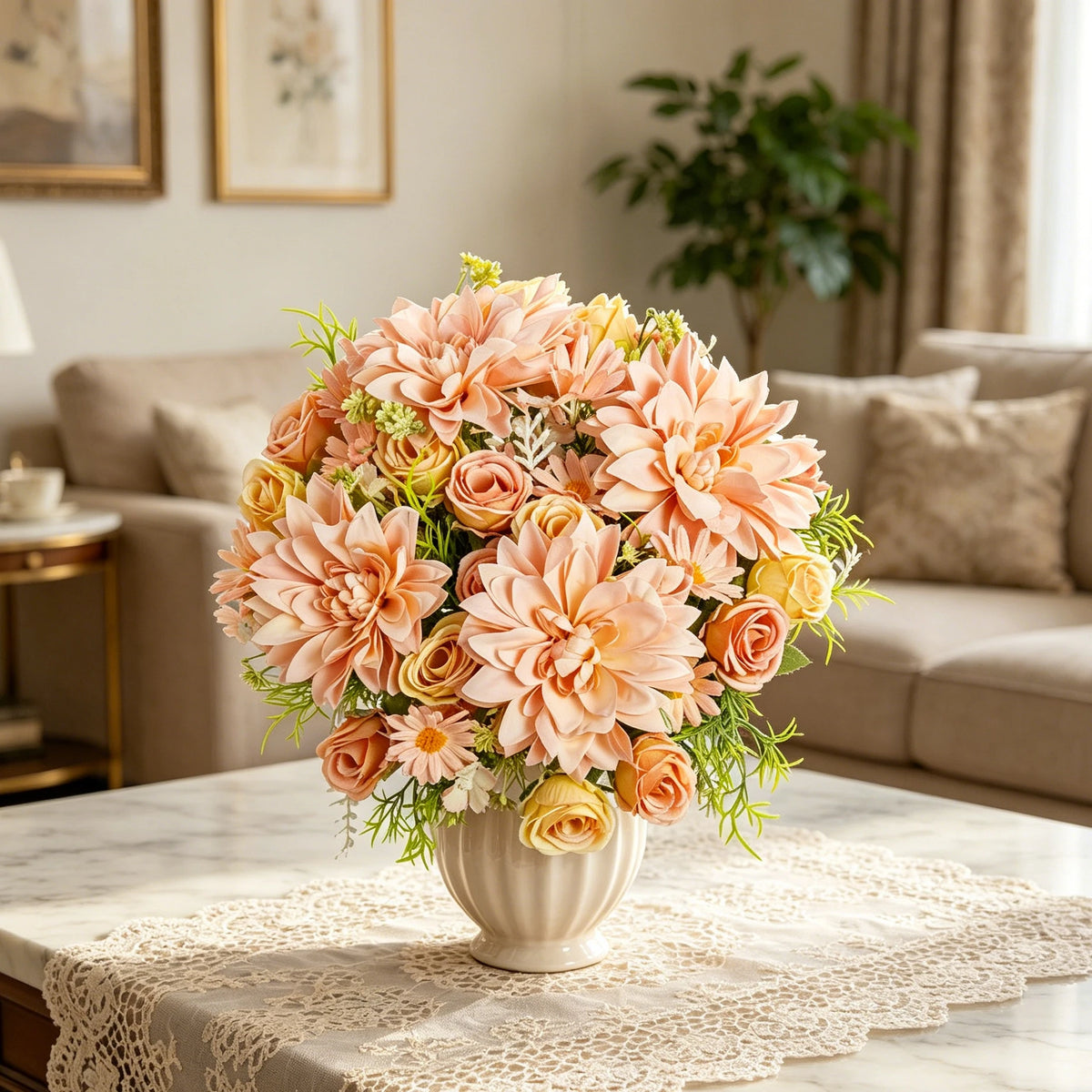Artificial Silk Rose Dahlia Bouquet – Wedding & Home Décor Artificial Flower Bouquet Babs