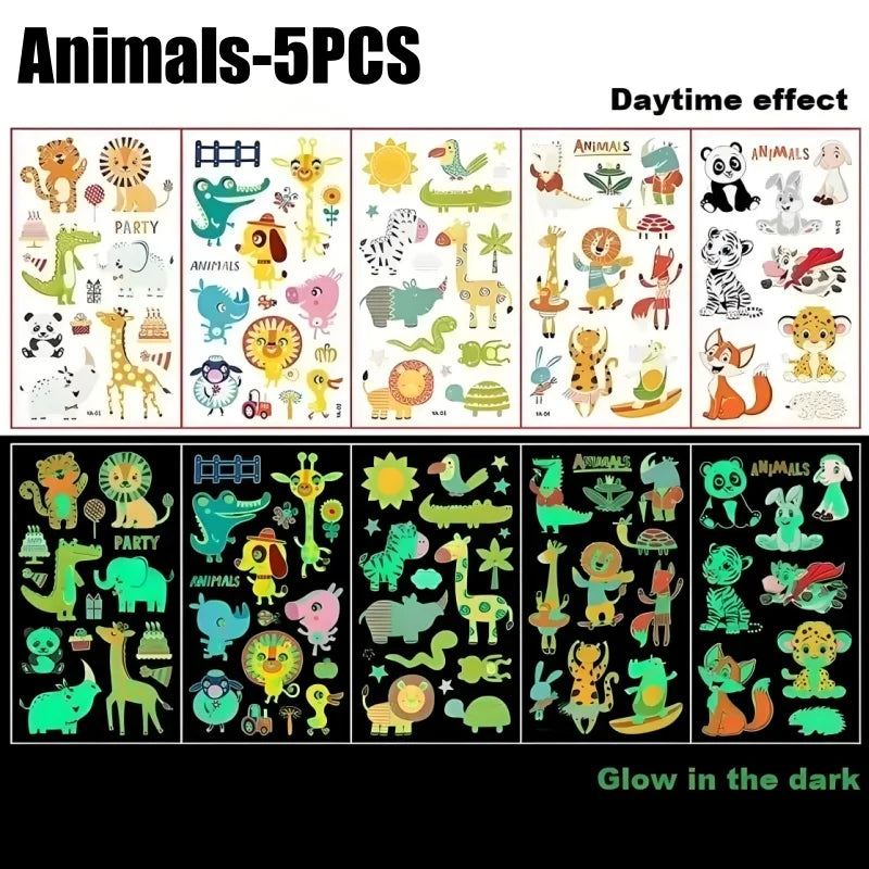 Glow in the Dark Temporary Tattoos – Kids Animal Party Stickers Temporary Tattoo Stickers Babs Animals-5PCS 12x7cm