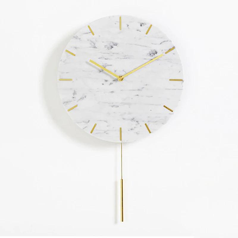 Nordic Large Marble Wall Clock – Silent Quartz, Modern Décor Wall Clock Babs Style D White 12 inch