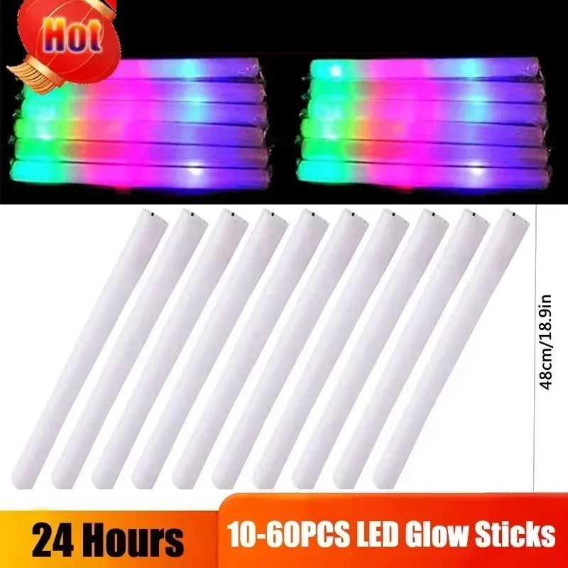LED Foam Glow Sticks RGB Party Supplies – 10 to 60 Pcs LED Party Glow Sticks Babs
