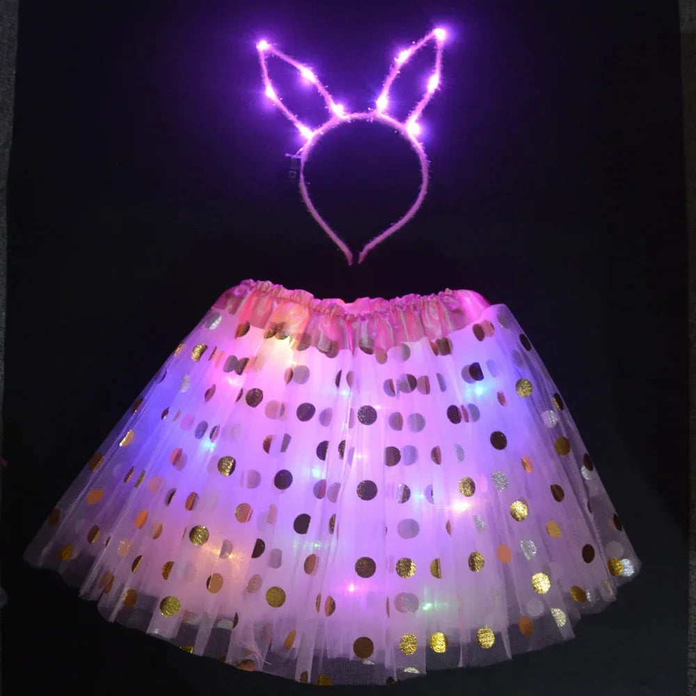 Light-Up Tutu Skirt & Animal Headband – Girls Glow Party Girls Glow Costume Babs pink bunny set for 3-10 years girls