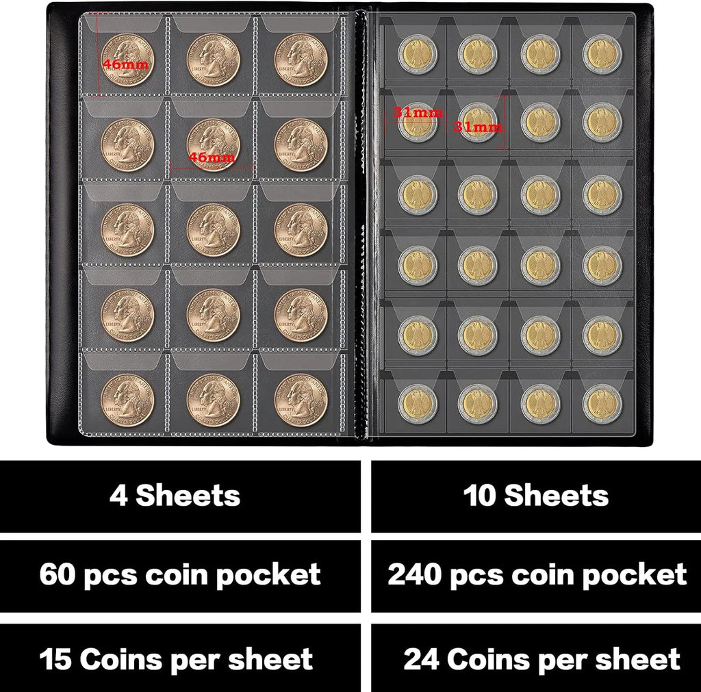 300-Pocket Coin Collection Album – PU Leather Display Book Coin Collection Album Babs