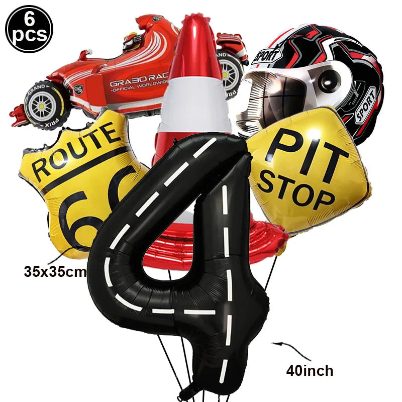 6-Piece Race Car Balloon Kit – Racing Birthday Party Decor