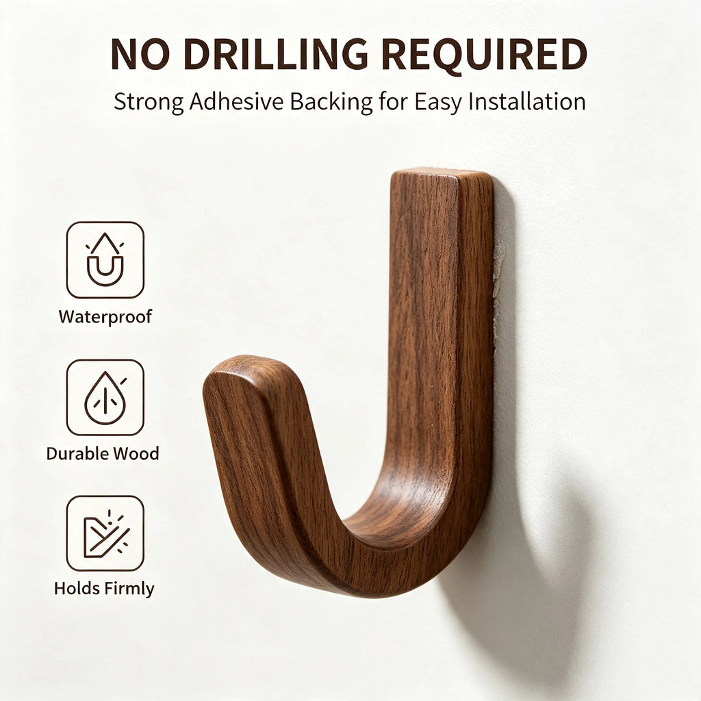 Self-Adhesive Wooden Wall Hook for Keys, Coats & Towels Wall Hook Babs