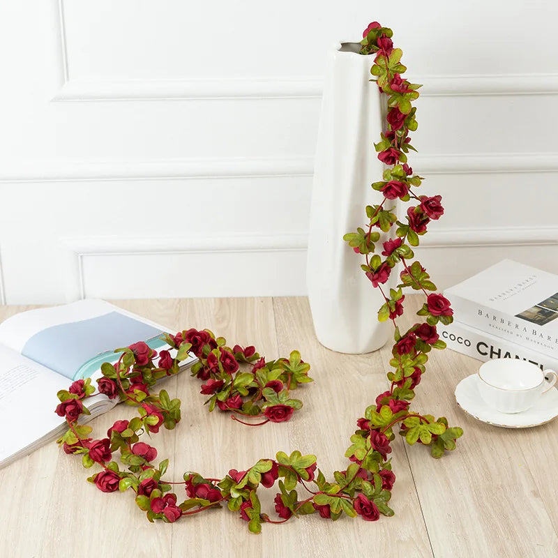 Silk Rose Artificial Flower Vine Garland – Wedding & Home Décor Artificial Flower Garland Babs Burgundy 1 pc