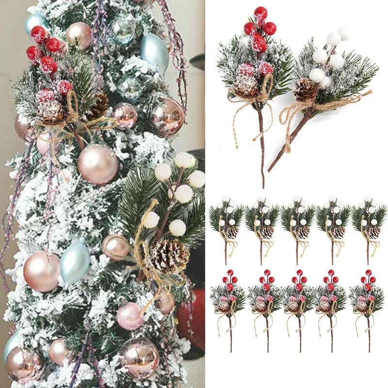 5Pcs Christmas Red Berry & Pine Cone Artificial Branches Décor Christmas Décor Branches Babs