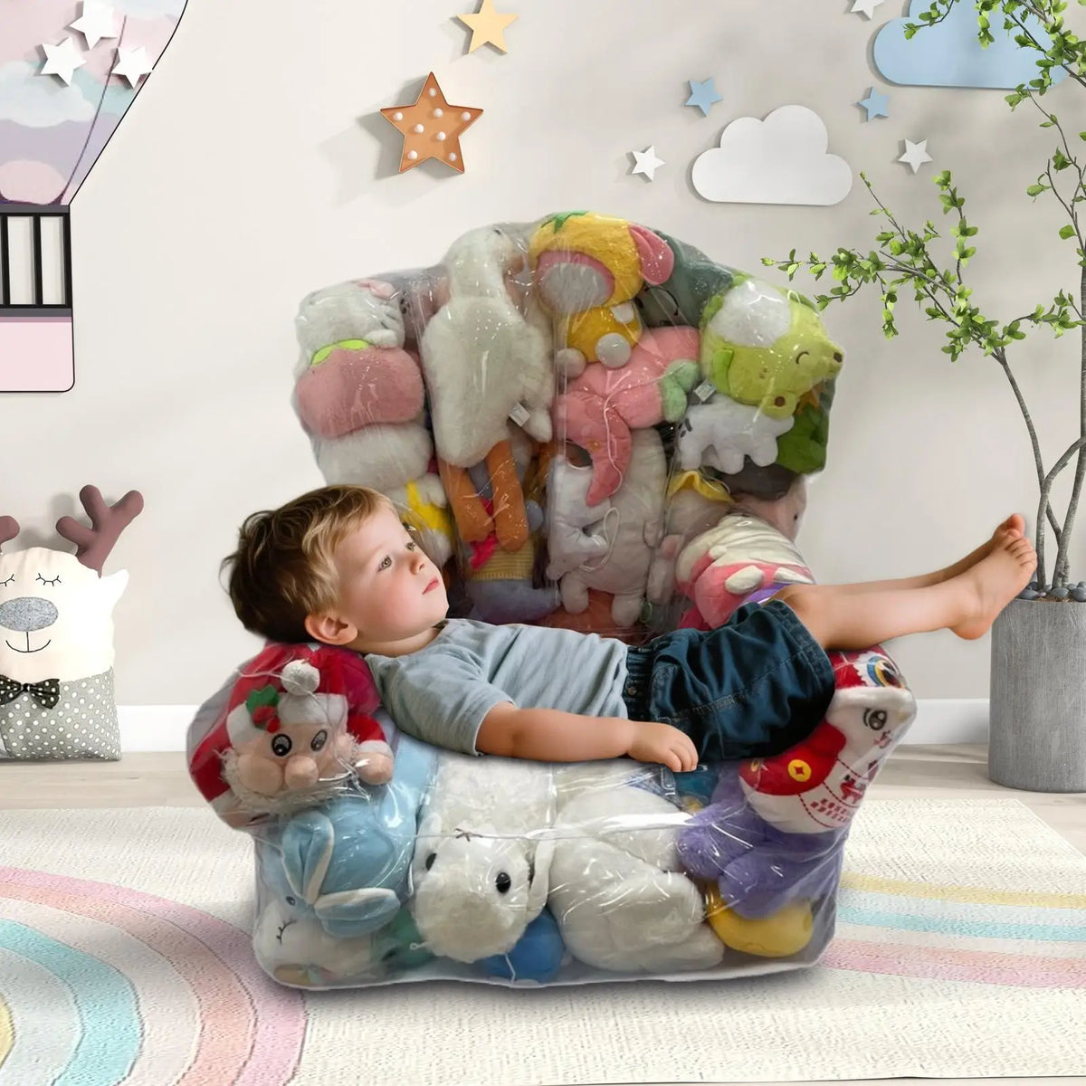 Kids Stuffed Animal Storage Bean Bag Chair – Clear PVC Zipper Toy Storage Bag Babs