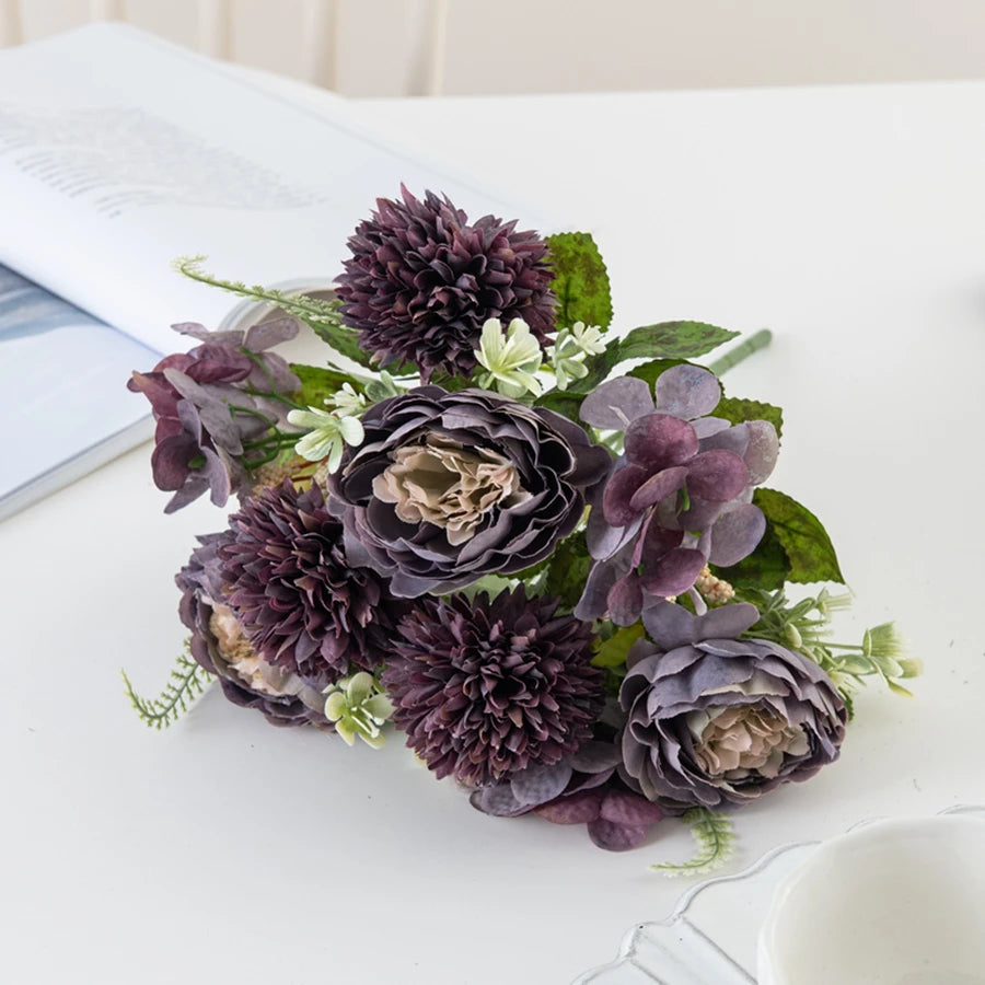 Silk Peony Hydrangea Artificial Flower Bouquet 32cm Artificial Flower Bouquet Babs VIOLET/紫罗兰 1 pc