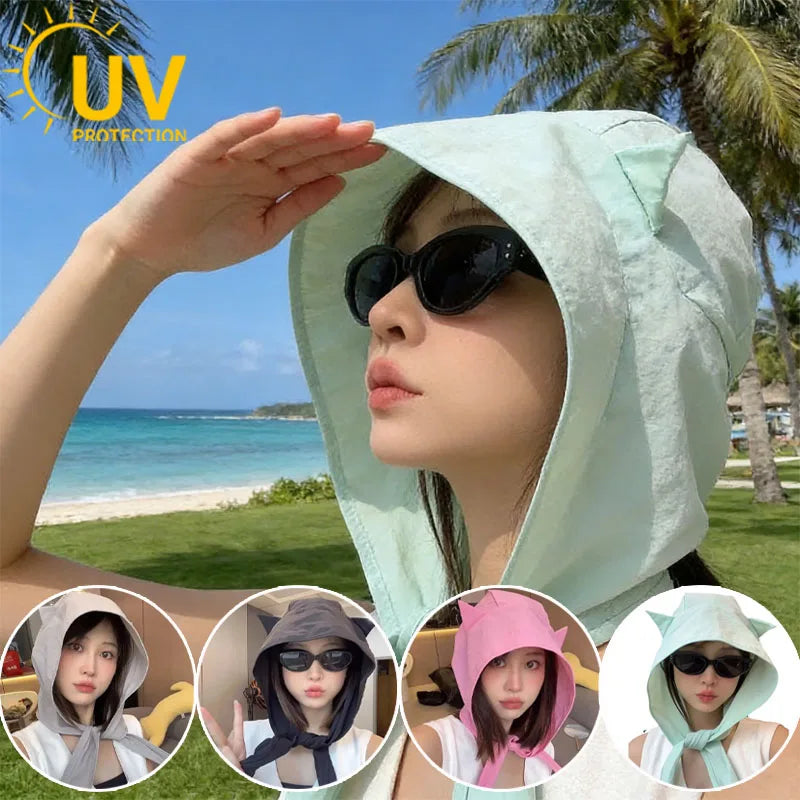 Cute Cat Ears UV Sun Hat – Quick Dry Ear Flap Beach Cap UV Bucket Hat Babs