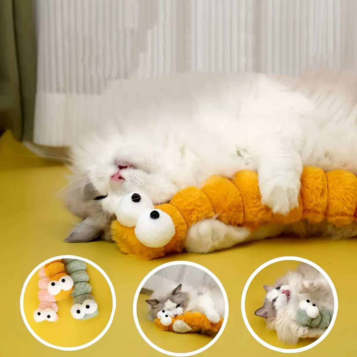 Caterpillar Cat Plush Toy – Soft Chew & Cuddle Kitten Toy Plush Cat Toy Babs
