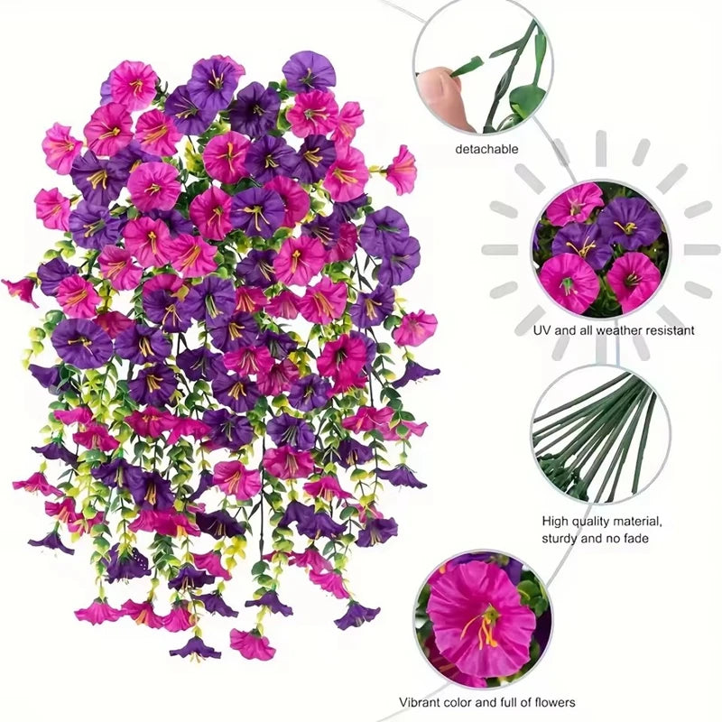 2pcs UV-Resistant Artificial Morning Glory Eucalyptus Garland Artificial Flower Garland Babs