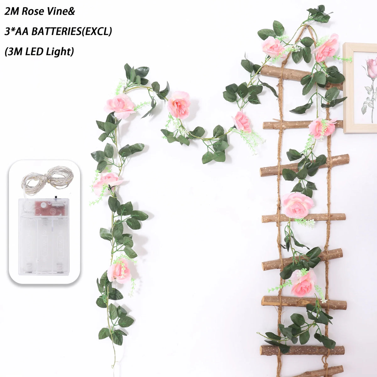 Rose LED Vine Light String – Artificial Flower Wedding Decor LED Floral Vine Light Babs Pink 3