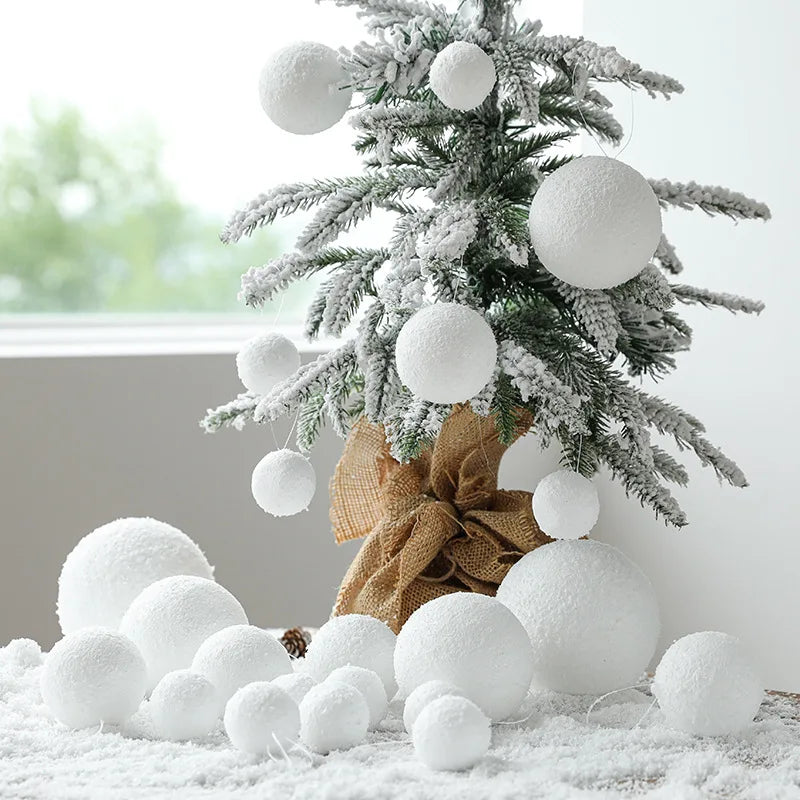 White Foam Christmas Ball Ornaments 4–10cm | 6pcs DIY Xmas Decor Christmas Ball Ornaments Babs