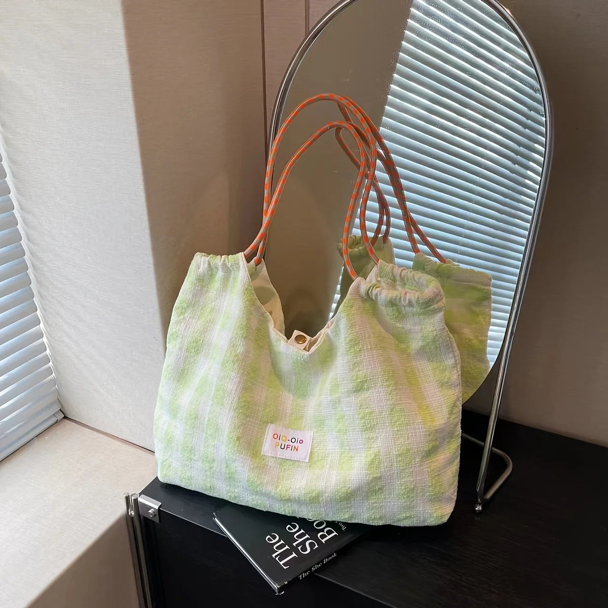 Women's Large Canvas Tote Bag – Korean Plaid Shoulder Handbag Canvas Shoulder Tote Babs