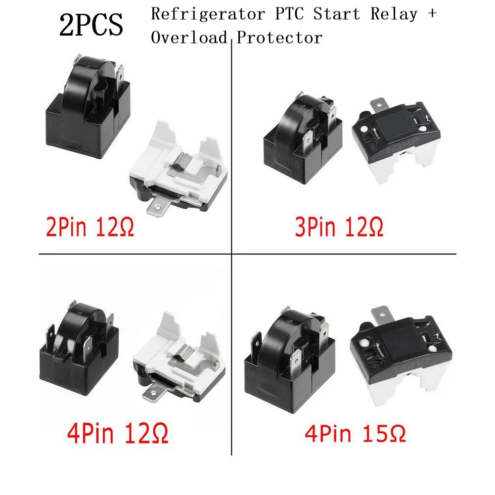 PTC Starter Relay & Overload Protector for Refrigerator 12Ω 1-4 Pin Refrigerator Relay Part Babs