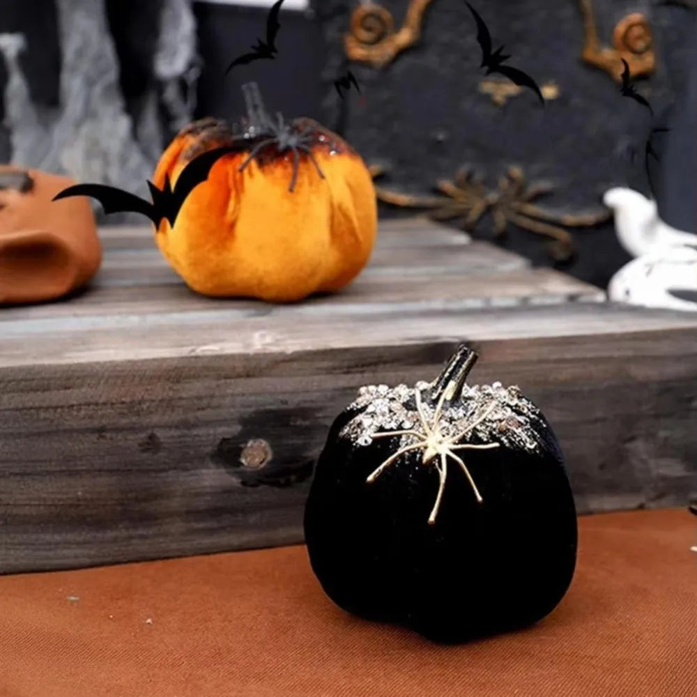 Flannel Halloween Pumpkin Ornament with Spider – Table Decor Halloween Ornament Babs