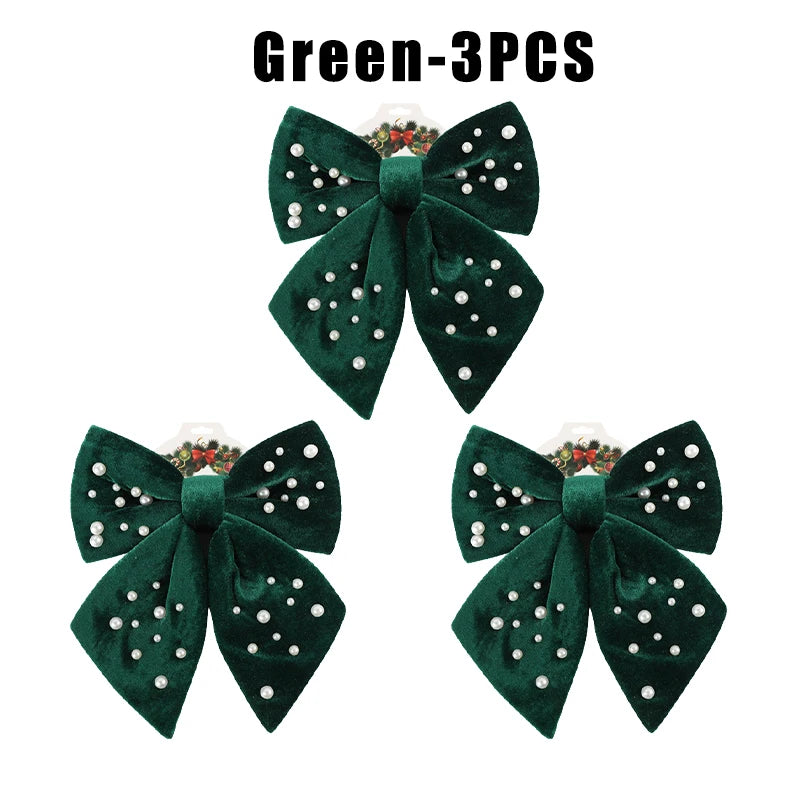 Handmade Red Fabric Christmas Bow Ornament – Tree & Wreath Decor Christmas Bow Ornament Babs Green 3PCS 20x25cm