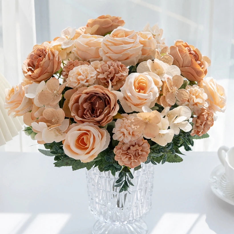 7-Fork Silk Peony Rose Hydrangea Artificial Flower Bouquet Artificial Flower Bouquet Babs