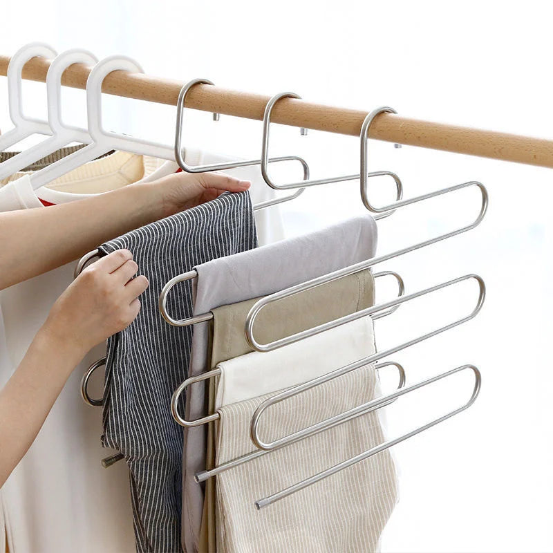 5-Layer S-Shape Stainless Steel Pants Hanger Rack – Silver Clothes Hanger Rack Babs