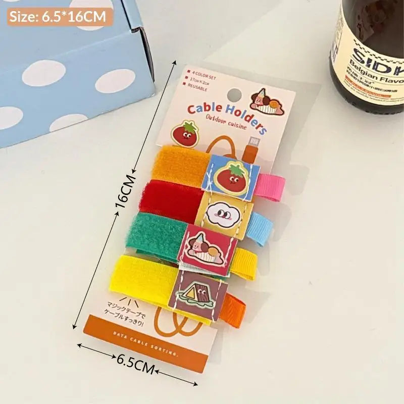 Cartoon Nylon Cable Organizer Wraps, 4-Pack | Hook & Loop Cable Organizer Wraps Babs A3