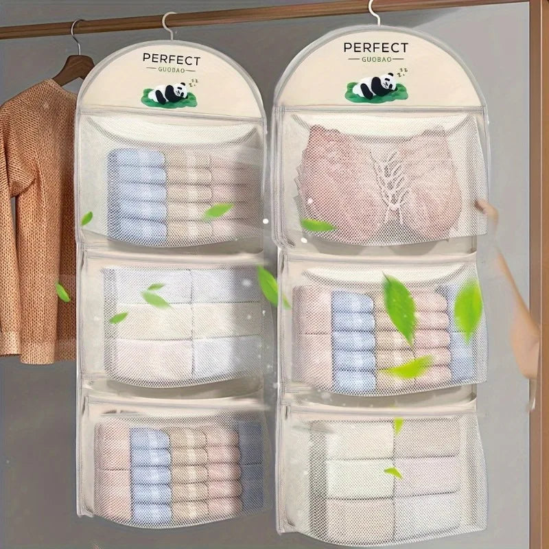 3-Pocket Hanging Closet Organizer with Hook | Mesh Storage Bag Closet Storage Organizer Babs