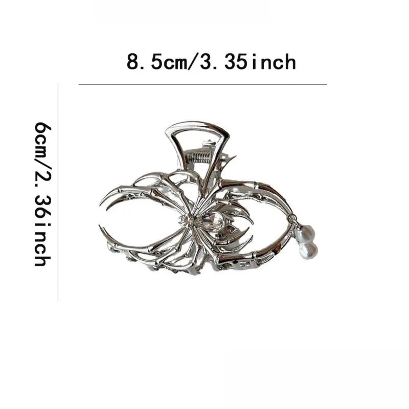 Gothic Spider Hair Claw – Hollow Skeleton Design with Pendant Gothic Hair Claw Babs