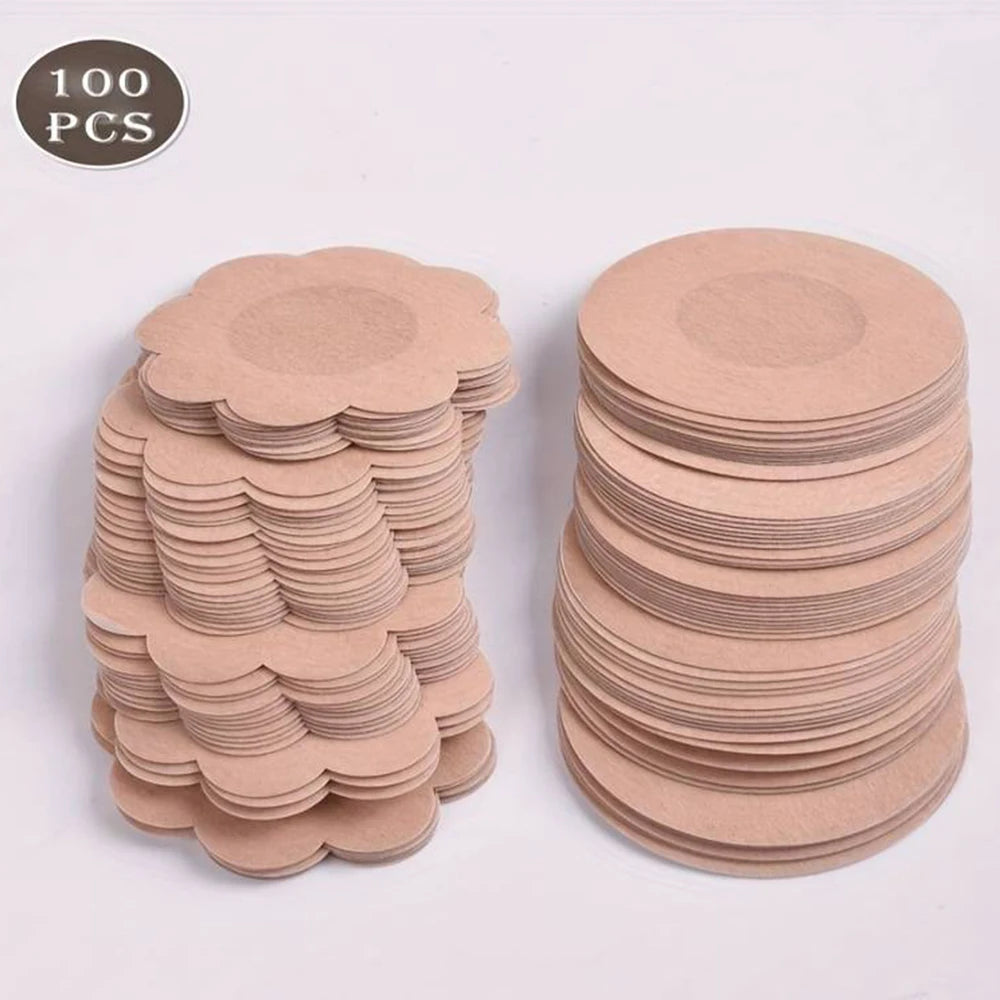 100Pcs Disposable Nipple Covers – Invisible Self-Adhesive Pasties Nipple Cover Pasties Babs 100Pcs One Size