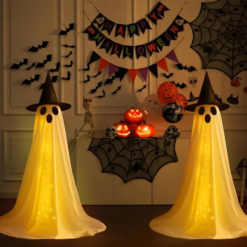 Halloween Ghost Hanging with String Lights – Indoor & Outdoor Halloween Hanging Decoration Babs