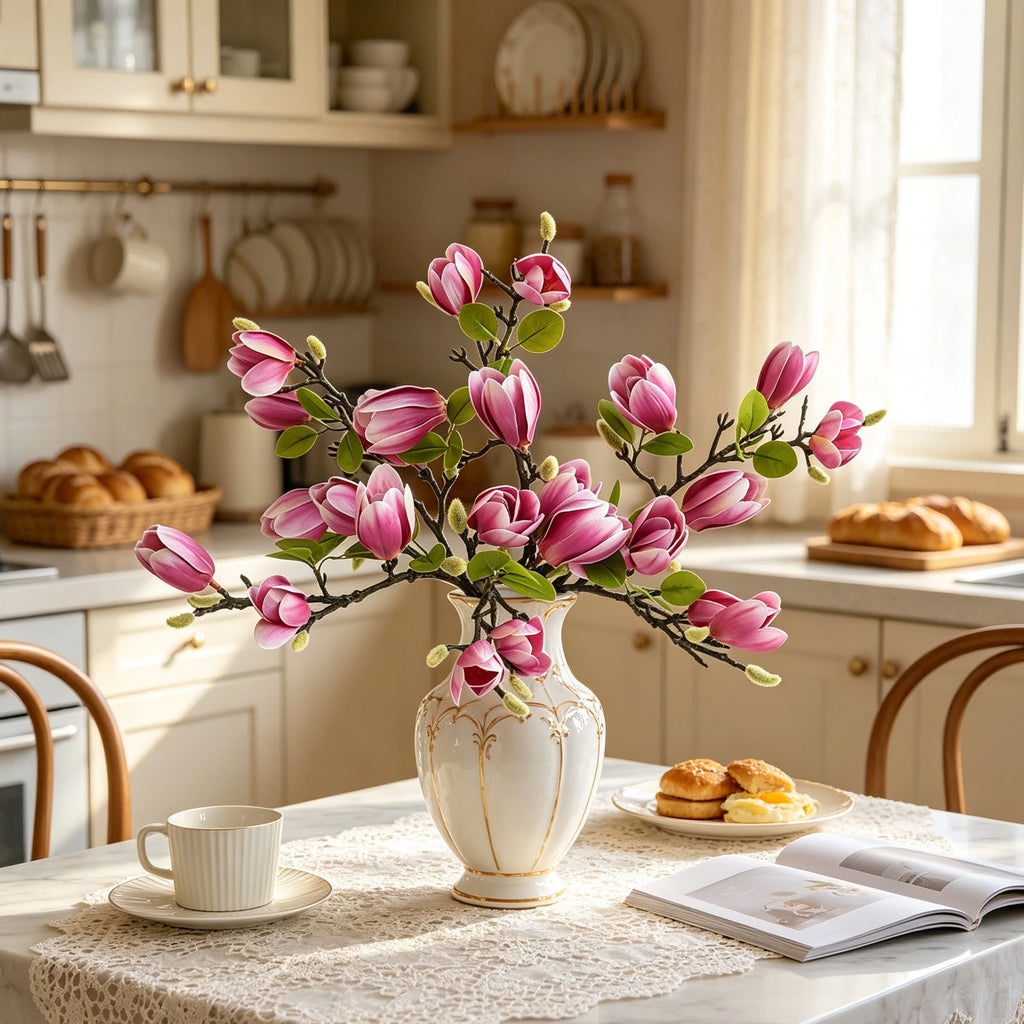 Silk Magnolia Artificial Flower Bouquet – Wedding & Home Decor Artificial Silk Flowers Babs