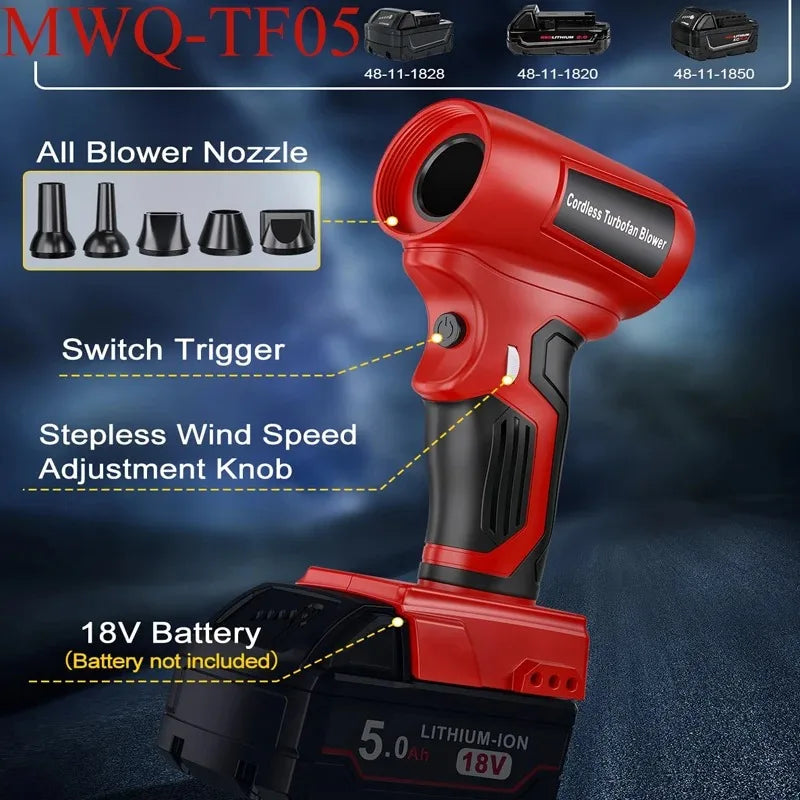 MWQ-TF05 Cordless Air Duster for Milwaukee 18V Battery | 130K RPM Cordless Air Duster Babs