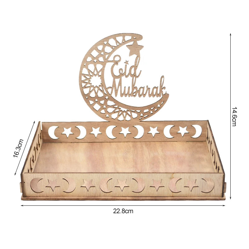 Wooden Eid Mubarak Food Tray – Ramadan Cake Display & Décor Wooden Serving Tray Babs 1