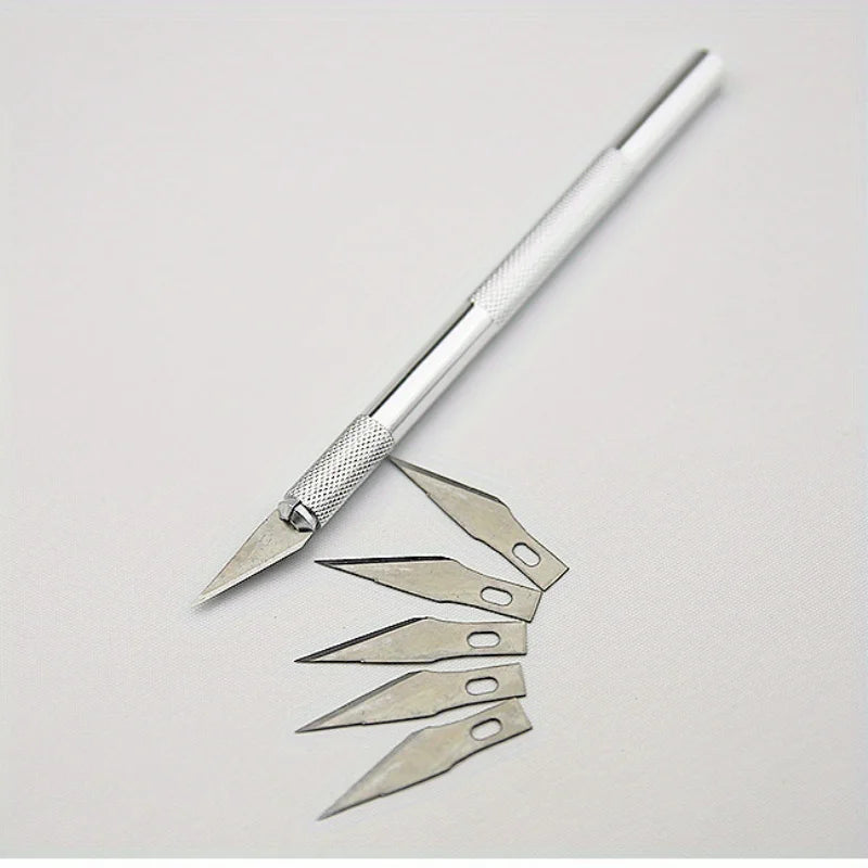 Precision Hobby Knife + 5 Blades – Craft Cutting Multi Tool Hobby Craft Knife Babs Silver