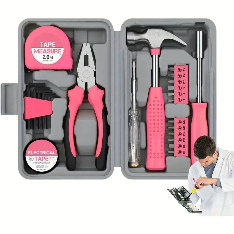 24-Piece Pink Tool Kit – Starter Home DIY Set for Women Home Tool Kit Babs