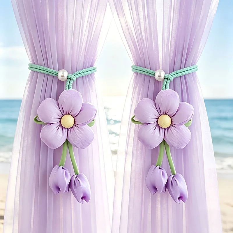 2Pcs Tulip Flower Curtain Tiebacks – Soft Cloth Holders Curtain Tiebacks Babs
