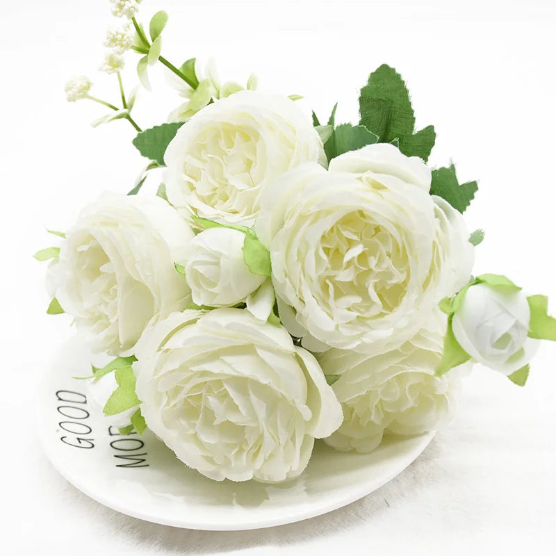 Artificial Peony Bouquet 9-Head Silk Flowers – Wedding & Home Décor Artificial Flower Bouquet Babs color 1 1pc