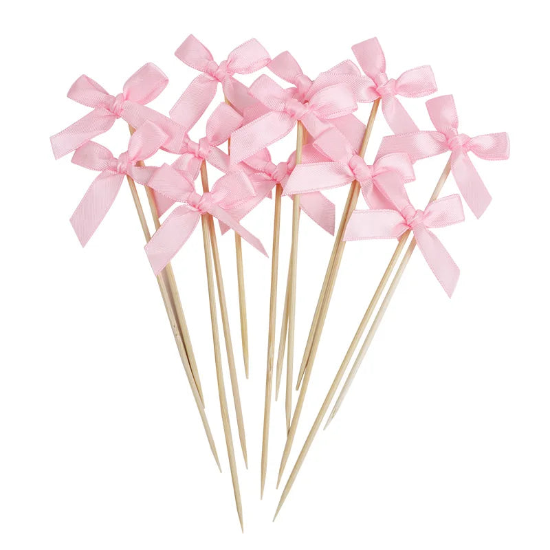 12Pcs Pink Bow Cupcake Toppers – Birthday & Baby Shower Decor Cupcake Toppers Babs Pink